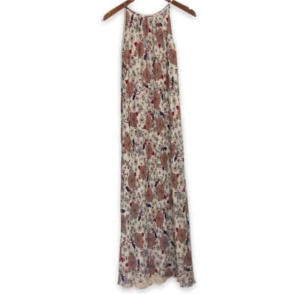 MASSIMO DUTTI Silk Blend Floral Crepe Halter Maxi Dress Size 2 - Picture 4 of 13